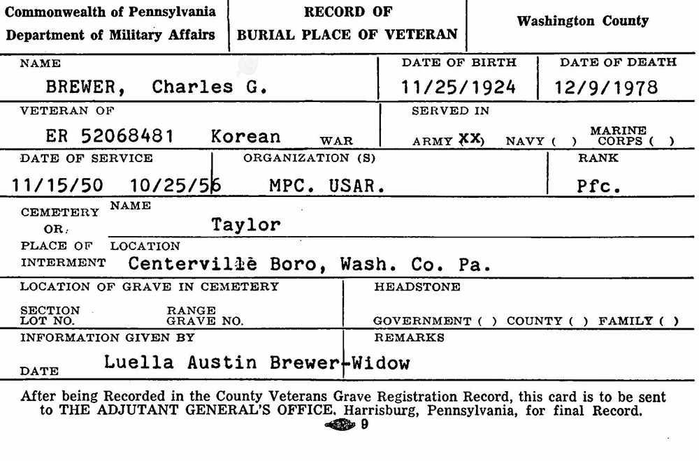 veteran burial card